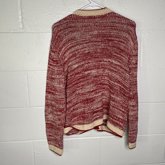 J Jill Sweater Women Sz Small Red Beige  Cardigan Chunky Knit Mock Neck Small - Picture 5 of 9